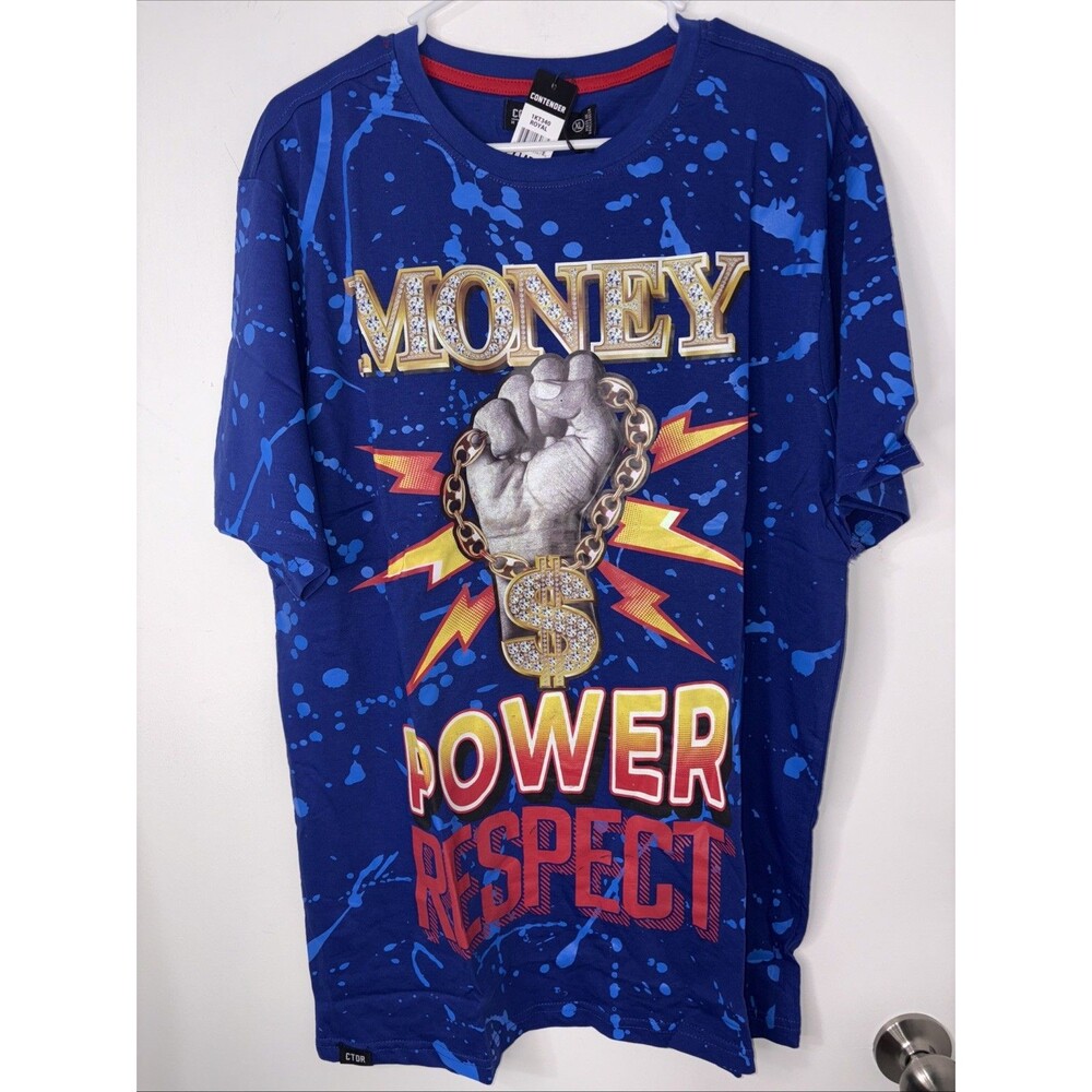Men's Contender T SHIRT MCMLXXXVIII "Money, Power, Respect" Royal SIZE XL NWT